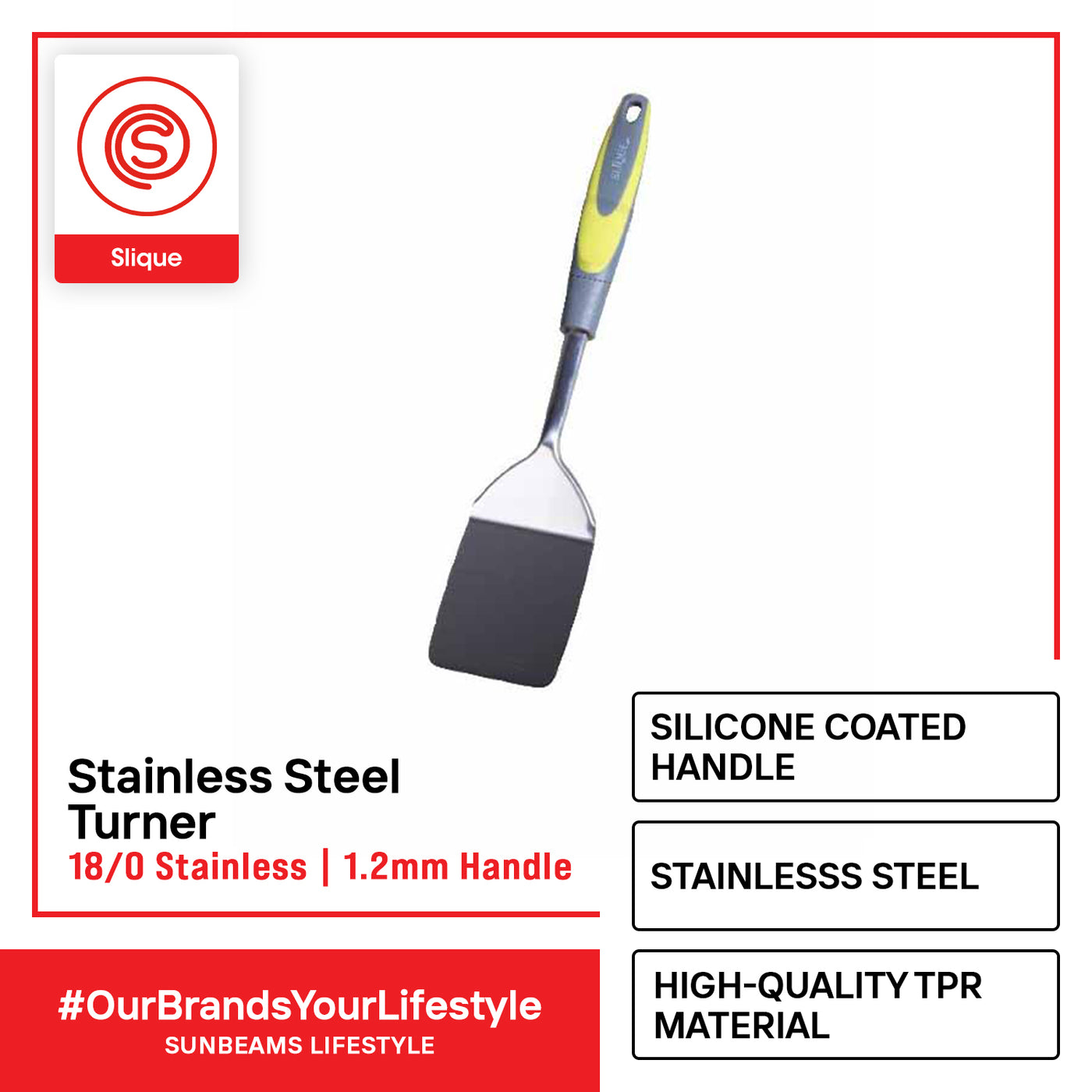 SLIQUE Premium 18/8 Stainless Steel Turner (Green)