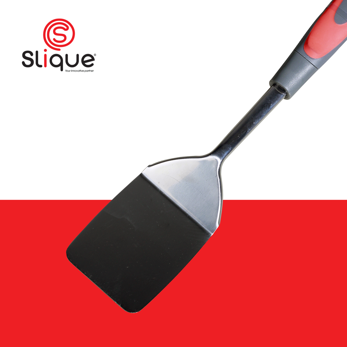 SLIQUE Premium 18/8 Stainless Steel Turner TPR Silicone Handle Kitchen Essentials Amazing Gift Idea For Any Occasion! (Red)