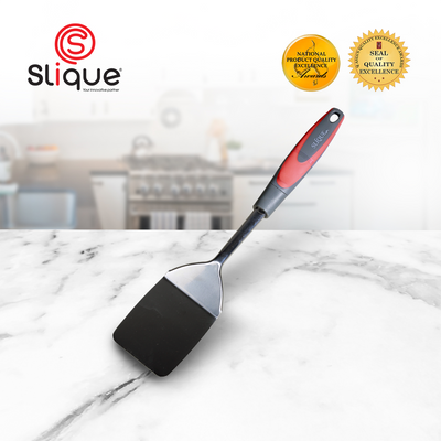 SLIQUE Premium 18/8 Stainless Steel Turner TPR Silicone Handle Kitchen Essentials Amazing Gift Idea For Any Occasion! (Red)