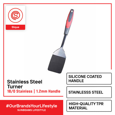 SLIQUE Premium 18/8 Stainless Steel Turner TPR Silicone Handle Kitchen Essentials Amazing Gift Idea For Any Occasion! (Red)