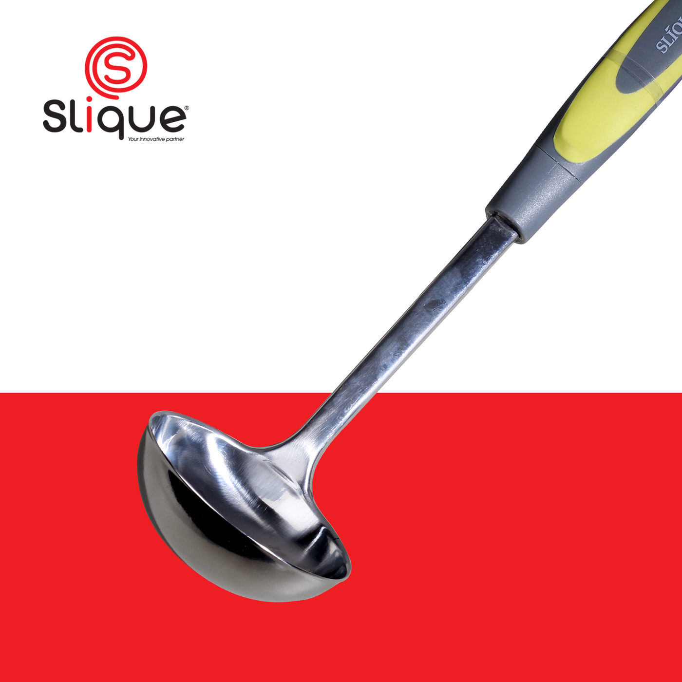 SLIQUE Premium 18/8 Stainless Steel Ladle TPR Silicone Handle Kitchen Essentials Amazing Gift Idea For Any Occasion! (Green)