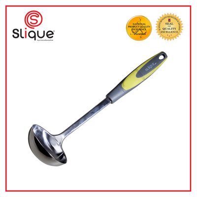 SLIQUE Premium 18/8 Stainless Steel Ladle TPR Silicone Handle Kitchen Essentials Amazing Gift Idea For Any Occasion! (Green)