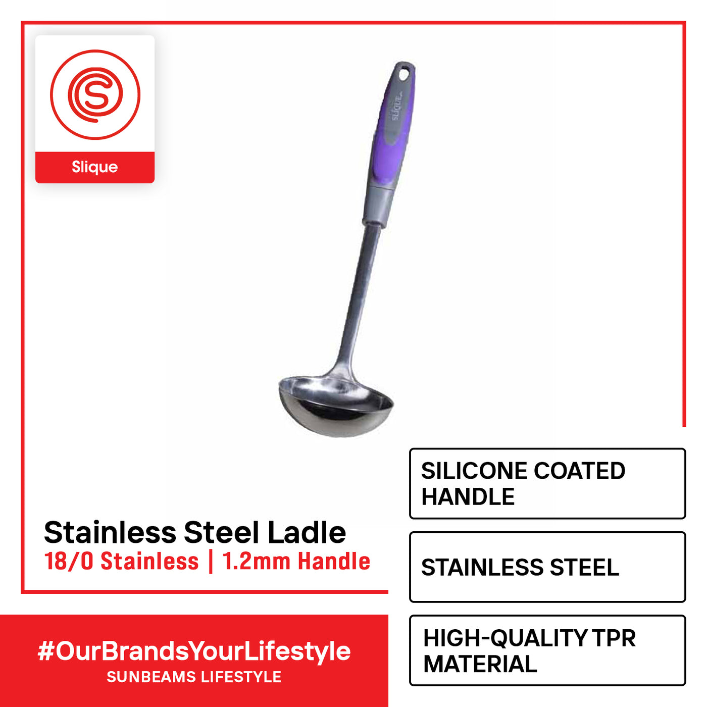 SLIQUE Premium 18/8 Stainless Steel Ladle (Purple)