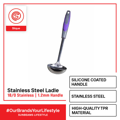 SLIQUE Premium 18/8 Stainless Steel Ladle TPR Silicone Handle Kitchen Essentials Amazing Gift Idea For Any Occasion! (Purple)