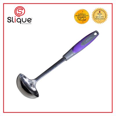 SLIQUE Premium 18/8 Stainless Steel Ladle TPR Silicone Handle Kitchen Essentials Amazing Gift Idea For Any Occasion! (Purple)
