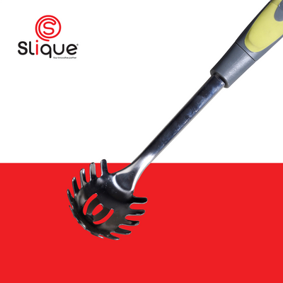 SLIQUE Premium 18/8 Stainless Steel Spaghetti Spoon TPR Silicone Handle Kitchen Essentials Amazing Gift Idea For Any Occasion! (Green)
