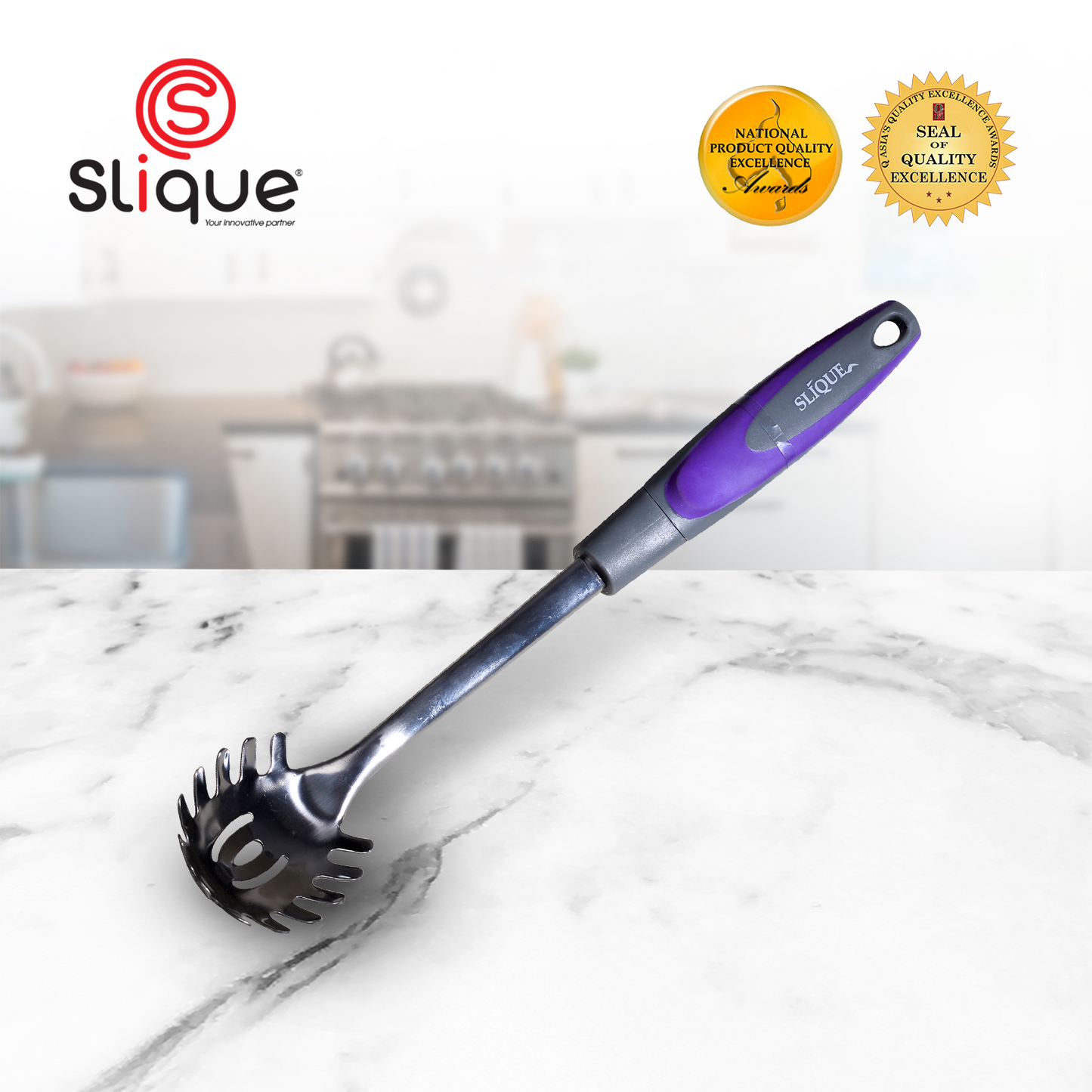SLIQUE Premium 18/8 Stainless Steel Spaghetti Spoon (Purple)