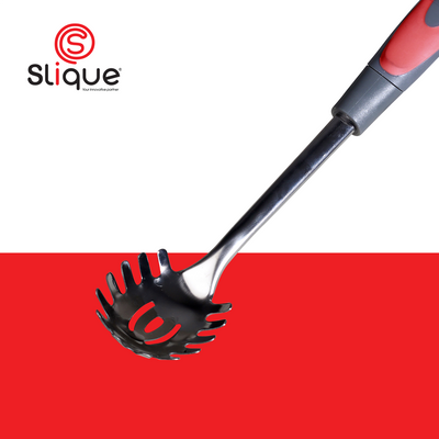 SLIQUE Premium 18/8 Stainless Steel Spaghetti Spoon TPR Silicone Handle Kitchen Essentials Amazing Gift Idea For Any Occasion! (Red)