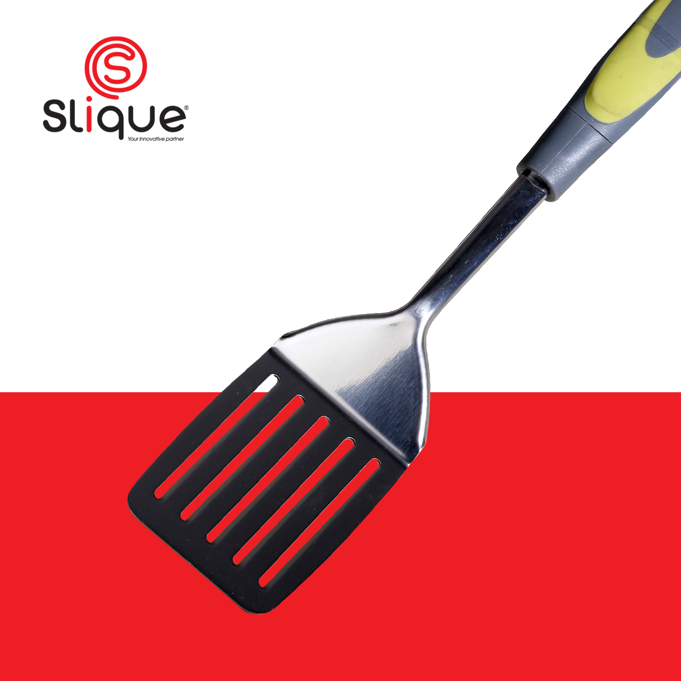 SLIQUE Premium 18/8 Stainless Steel Slotted Turner TPR Silicone Handle Kitchen Essentials Amazing Gift Idea For Any Occasion! (Green)