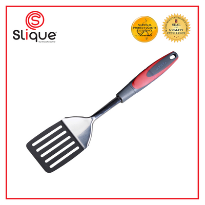 SLIQUE Premium 18/8 Stainless Steel Slotted Turner TPR Silicone Handle Kitchen Essentials Amazing Gift Idea For Any Occasion! (Red)