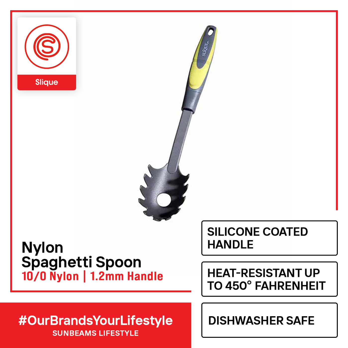 SLIQUE Premium Nylon Spaghetti Spoon TPR Silicone Handle Kitchen Essentials Amazing Gift Ideal For Any Occasion! (Green)