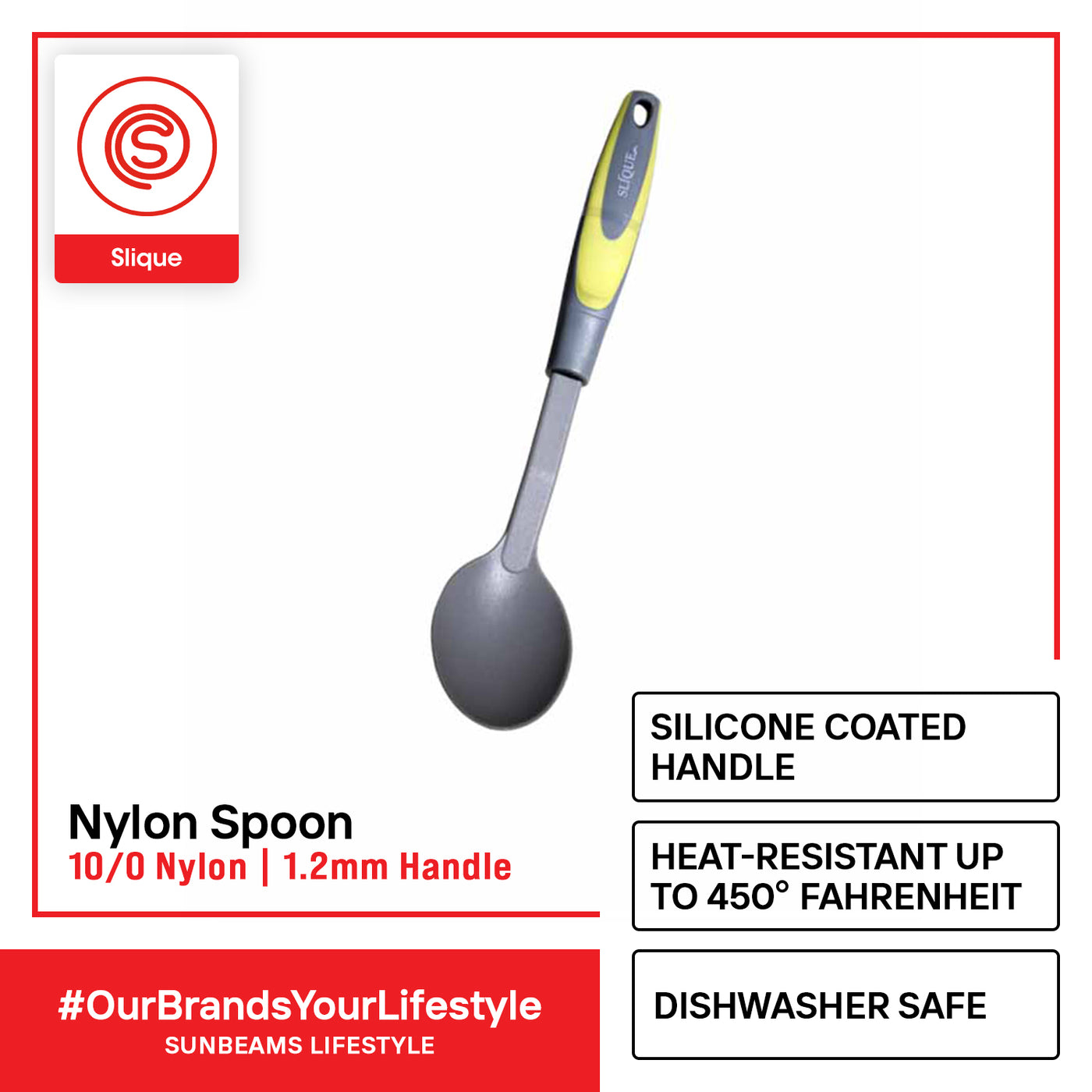 SLIQUE Premium Nylon Spoon TPR Silicone Handle Kitchen Essentials Amazing Gift Idea For Any Occasion! (Green)