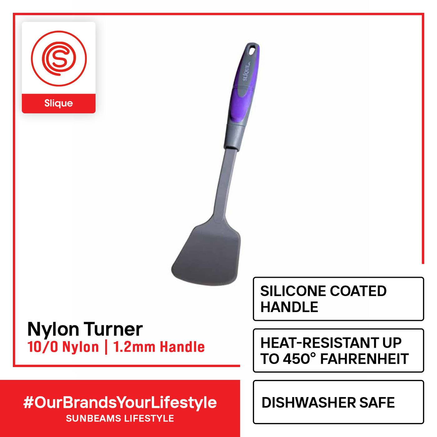 SLIQUE Premium Nylon Turner TPR Silicone Handle Kitchen Essentials Amazing Gift Idea For Any Occasion! (Purple)