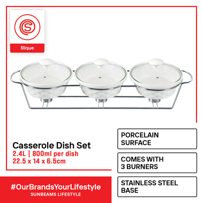 SLIQUE Premium Ceramic Oval Casserole Dish with Silver Plated Tealight Candle Holder 800ml Amazing Gift Idea For Any Occasion!