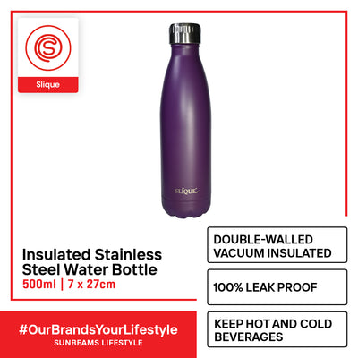 SLIQUE Stainless Steel Matte Finish Insulated Water Bottle 500ml Modern Italian Design Amazing Gift Idea For Any Occasion! (Amethyst)
