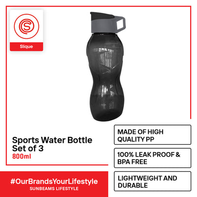 SLIQUE PP Sports Water Bottle BPA Free 800ml Set of 3 Modern Italian Design Amazing Gift Idea For Any Occasion!