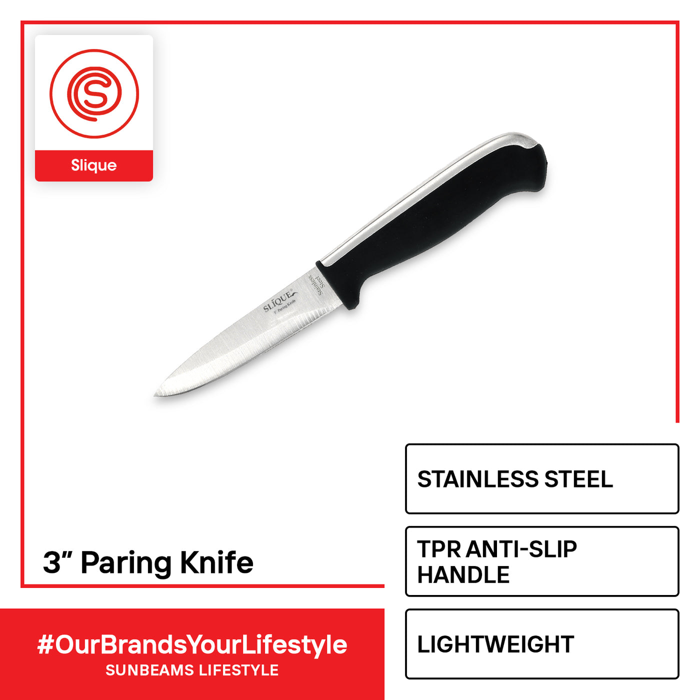SLIQUE Premium Stainless Steel Paring Knife 3" TPR Anti-Slip Handle  Amazing Gift Idea For Any Occasion!