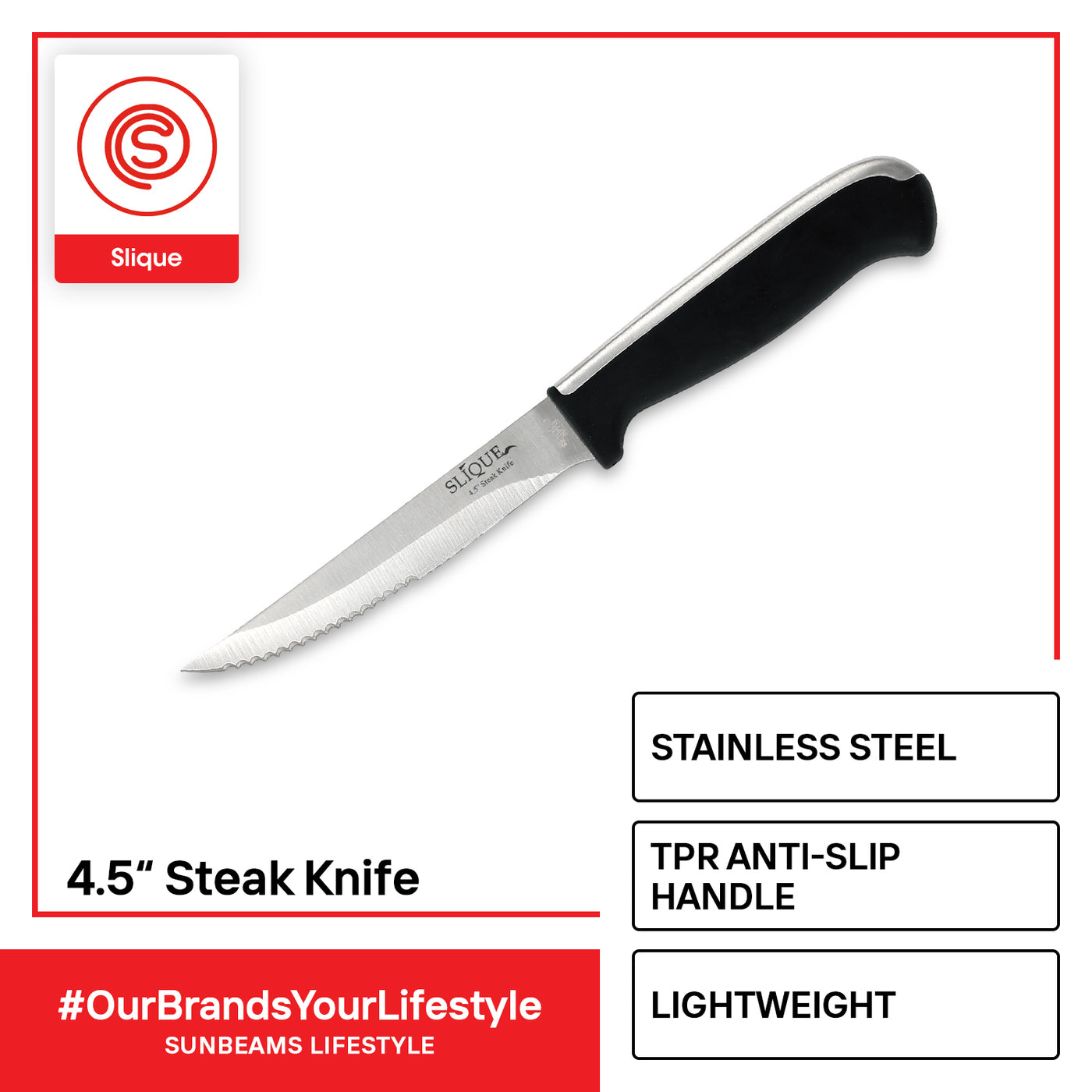 SLIQUE Premium Stainless Steel Steak Knife 4.5" TPR Anti-Slip Handle  Amazing Gift Idea For Any Occasion!