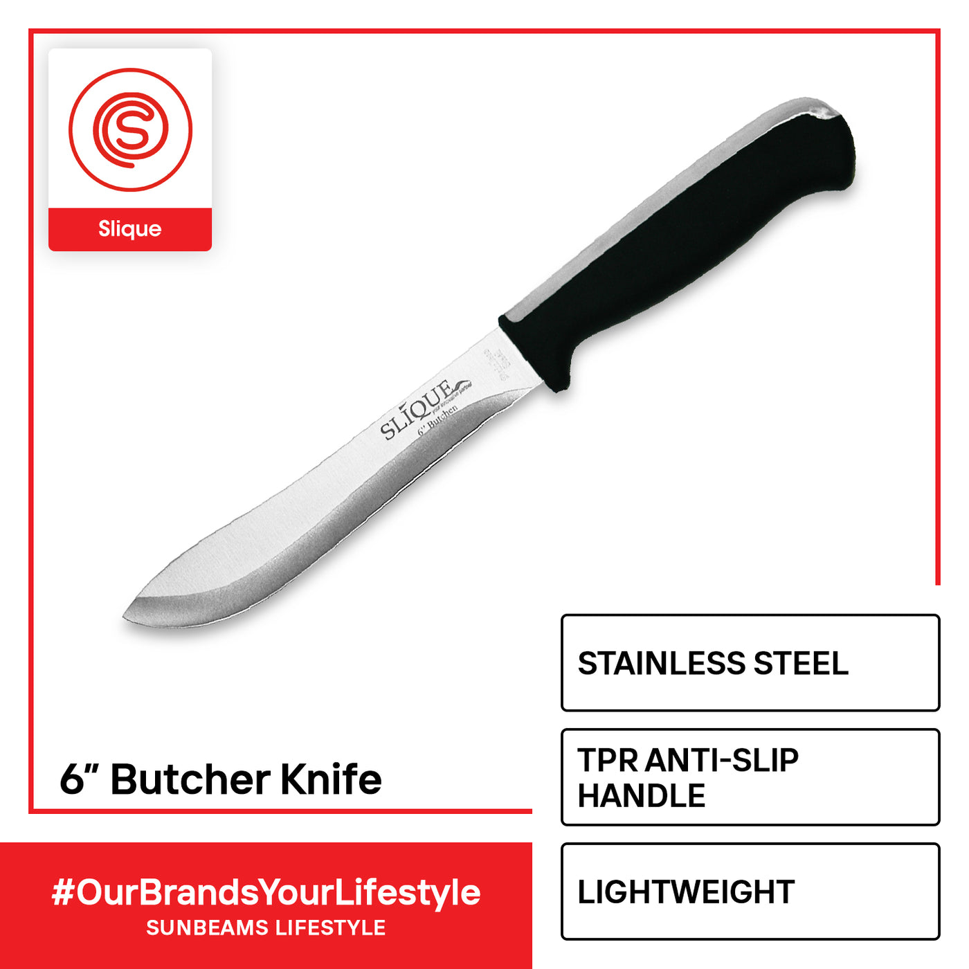 SLIQUE Premium Stainless Steel Butcher Knife 6" TPR Anti-Slip Handle  Amazing Gift Idea For Any Occasion!
