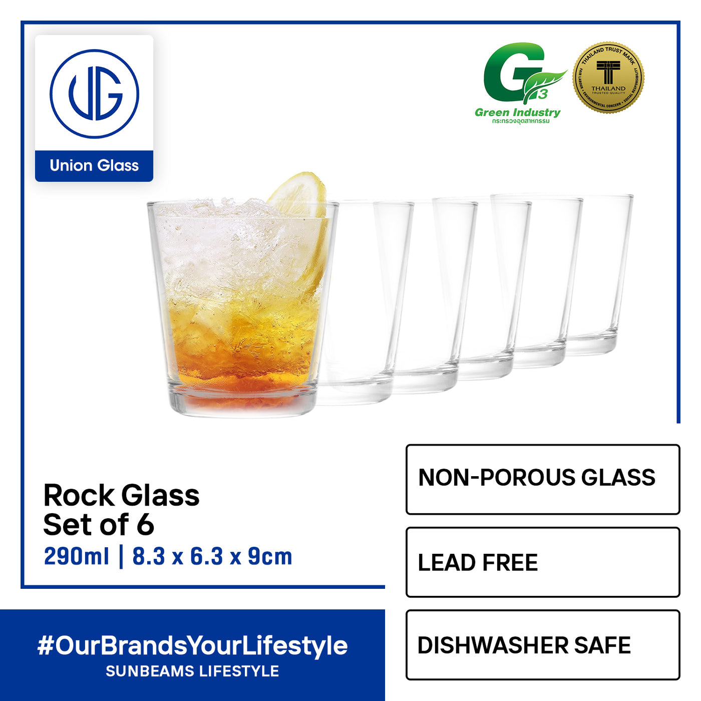 UNION GLASS Thailand Premium Clear Glass Rock Glass Water, Juice, Soda, Liquor Glass 290 ml | 10 oz Set of 6 Amazing Gift Idea For Any Occasion!