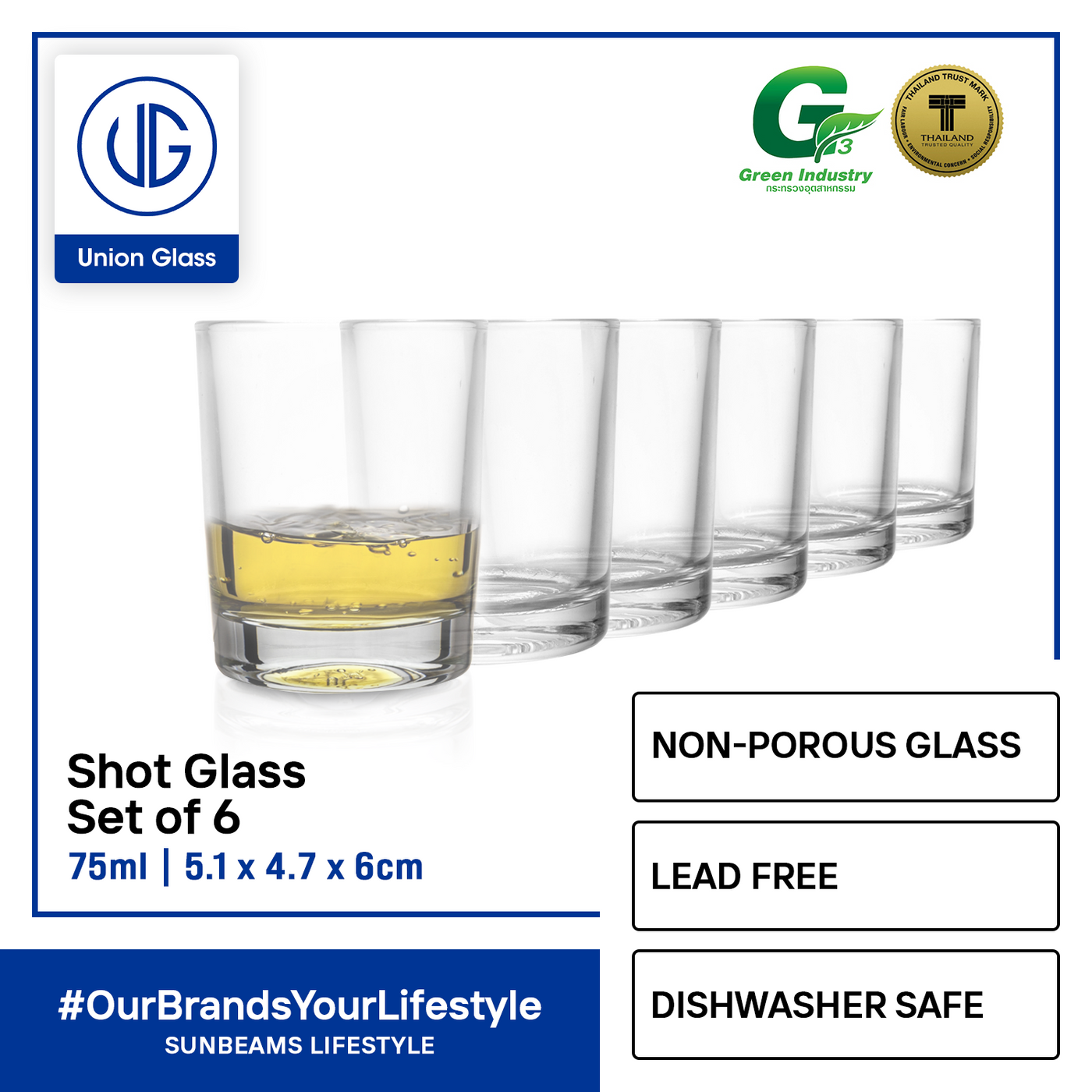 UNION GLASS Thailand Premium Clear Glass Shot Glass 75ml | 2.5oz Set of 6 Amazing Gift Idea For Any Occasion!