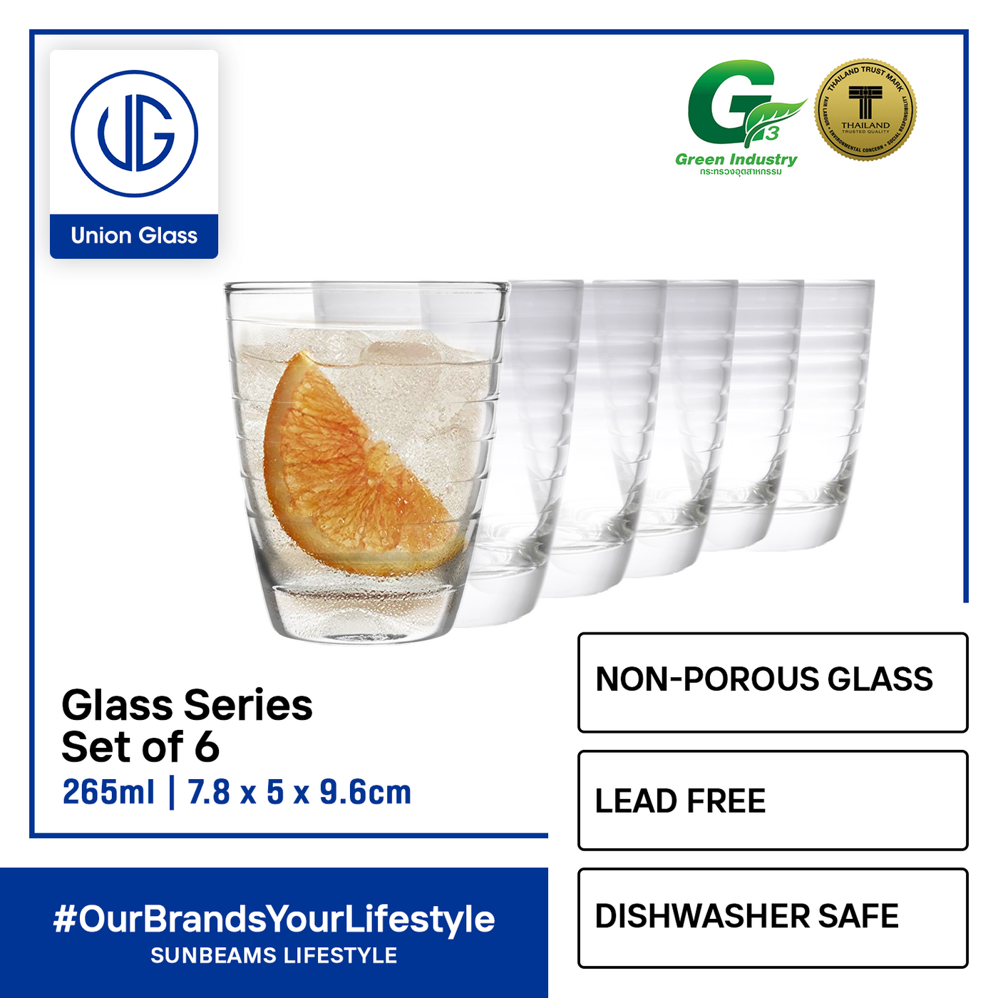 UNION GLASS Thailand Premium Clear Glass Rock Glass Water, Juice, Soda, Liquor Glass 265ml Set of 6 Amazing Gift Idea For Any Occasion!