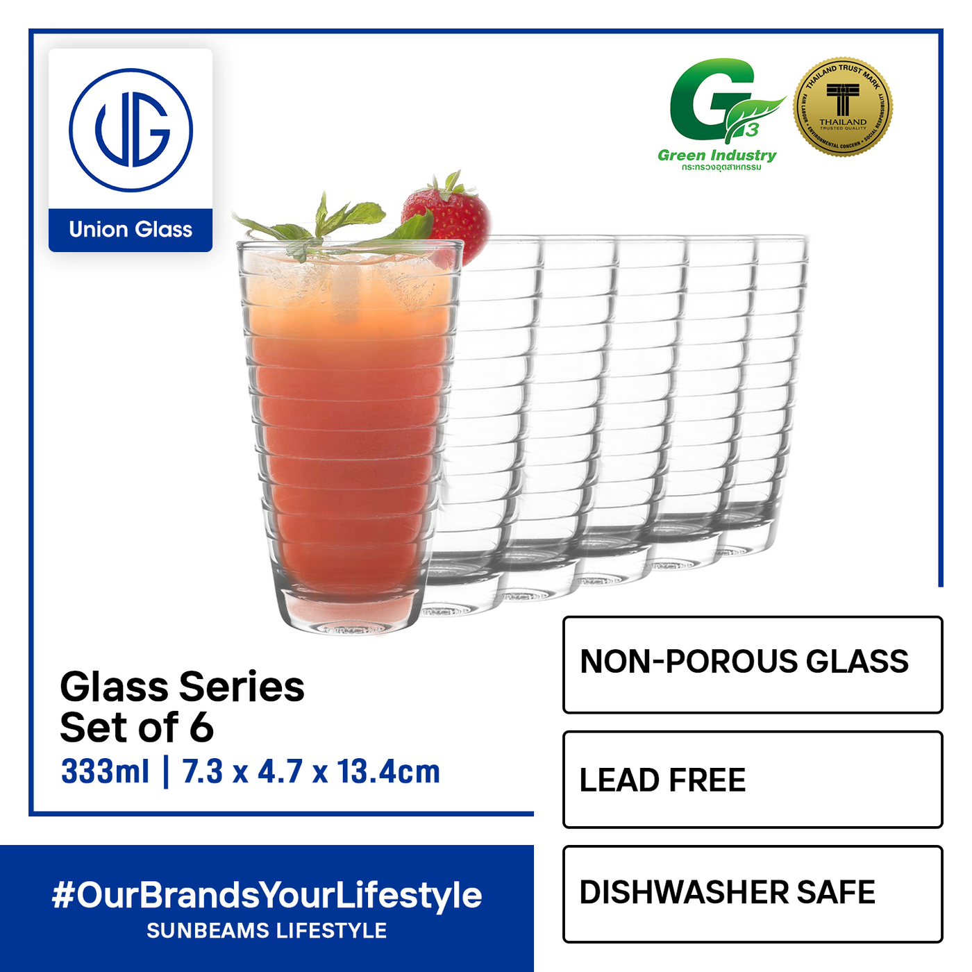 UNION GLASS Thailand Premium Clear Glass Rock Glass Water, Juice, Soda, Liquor Glass 333ml Set of 6 Amazing Gift Idea For Any Occasion!