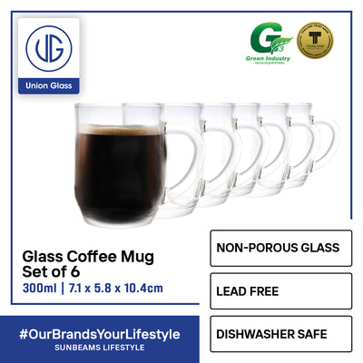 UNION GLASS Thailand Premium Clear Glass Mug 300ml Amazing Gift Idea For Any Occasion!