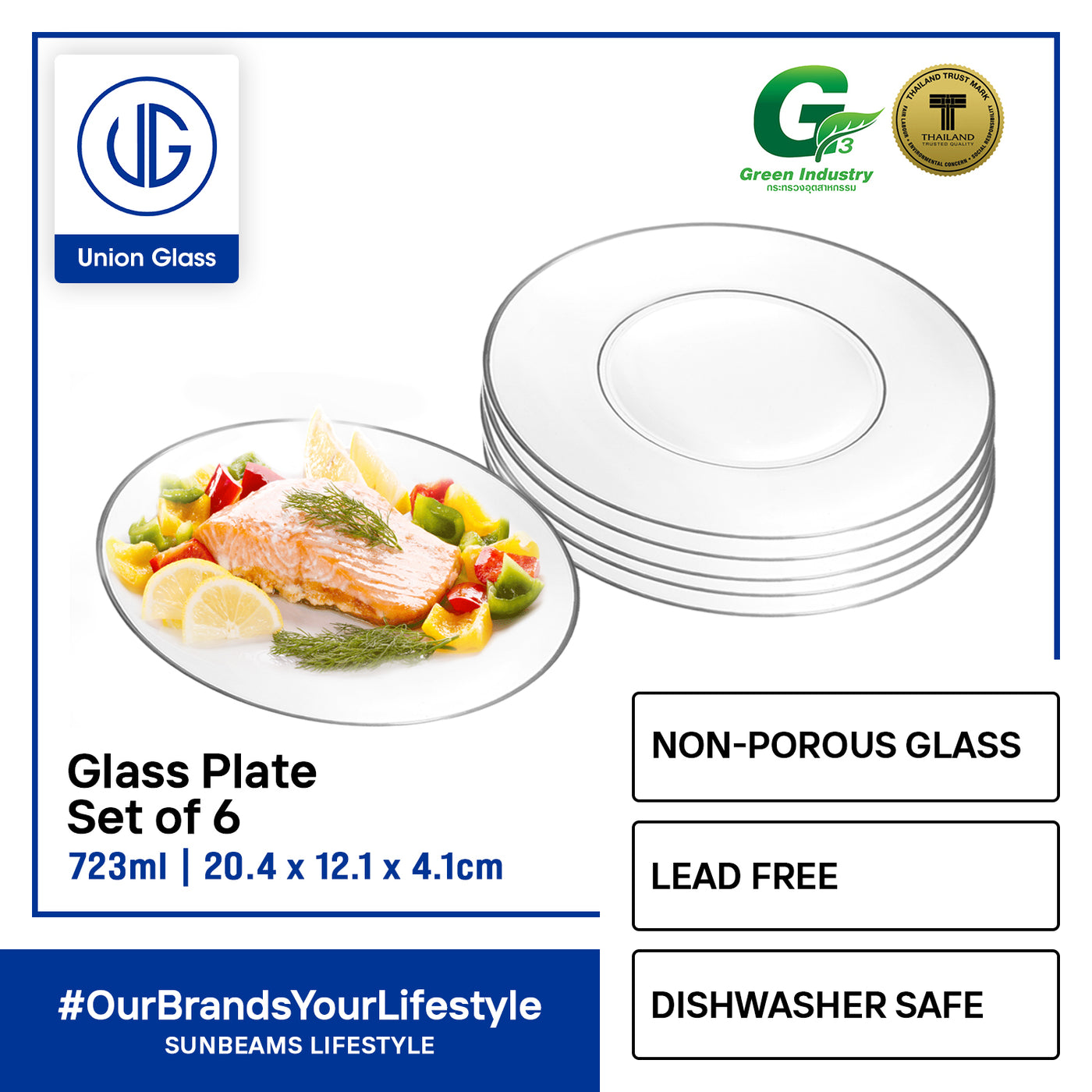 UNION GLASS Thailand Premium Clear Glass Saucer 723 ml Set of 6 Amazing Gift Idea For Any Occasion!