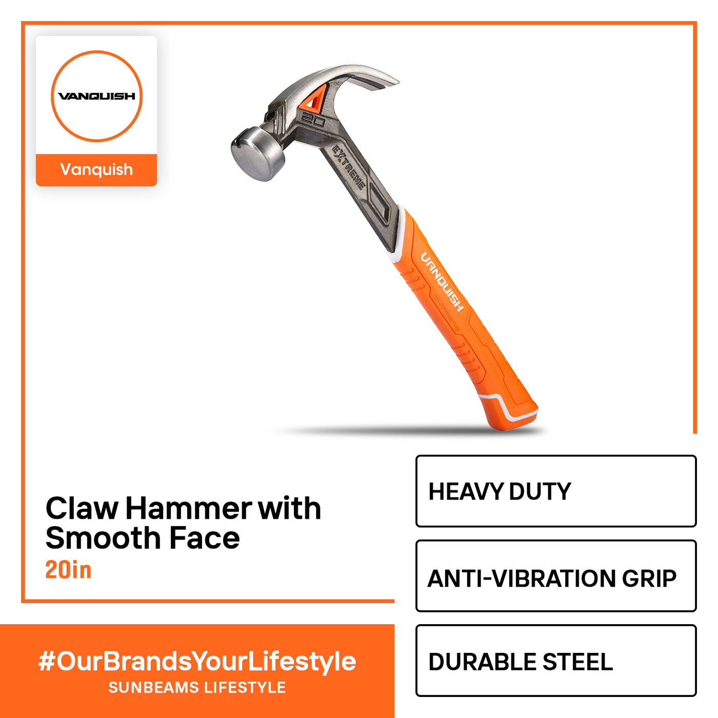 VANQUISH Claw Hammer w/ Smooth Face 20oz Premium | Heavy Duty | Professional