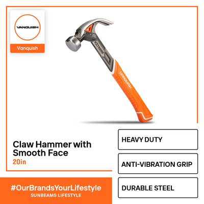 VANQUISH Claw Hammer w/ Smooth Face 20oz Premium | Heavy Duty | Professional