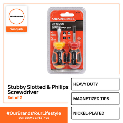 VANQUISH Stubby Slotted & Philips Screwdriver Set of 2 Premium | Heavy Duty | Professional