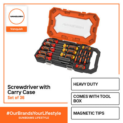 VANQUISH Screwdriver w/ Carry Case Set of 36 Premium | Heavy Duty | Professional
