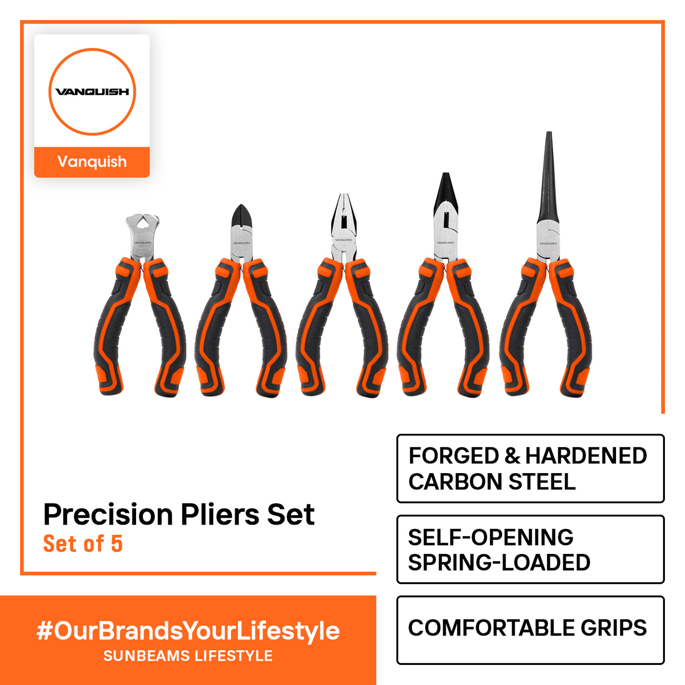 VANQUISH Premium | Heavy Duty | Professional Precision Pliers Set of 5