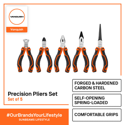 VANQUISH Premium | Heavy Duty | Professional Precision Pliers Set of 5