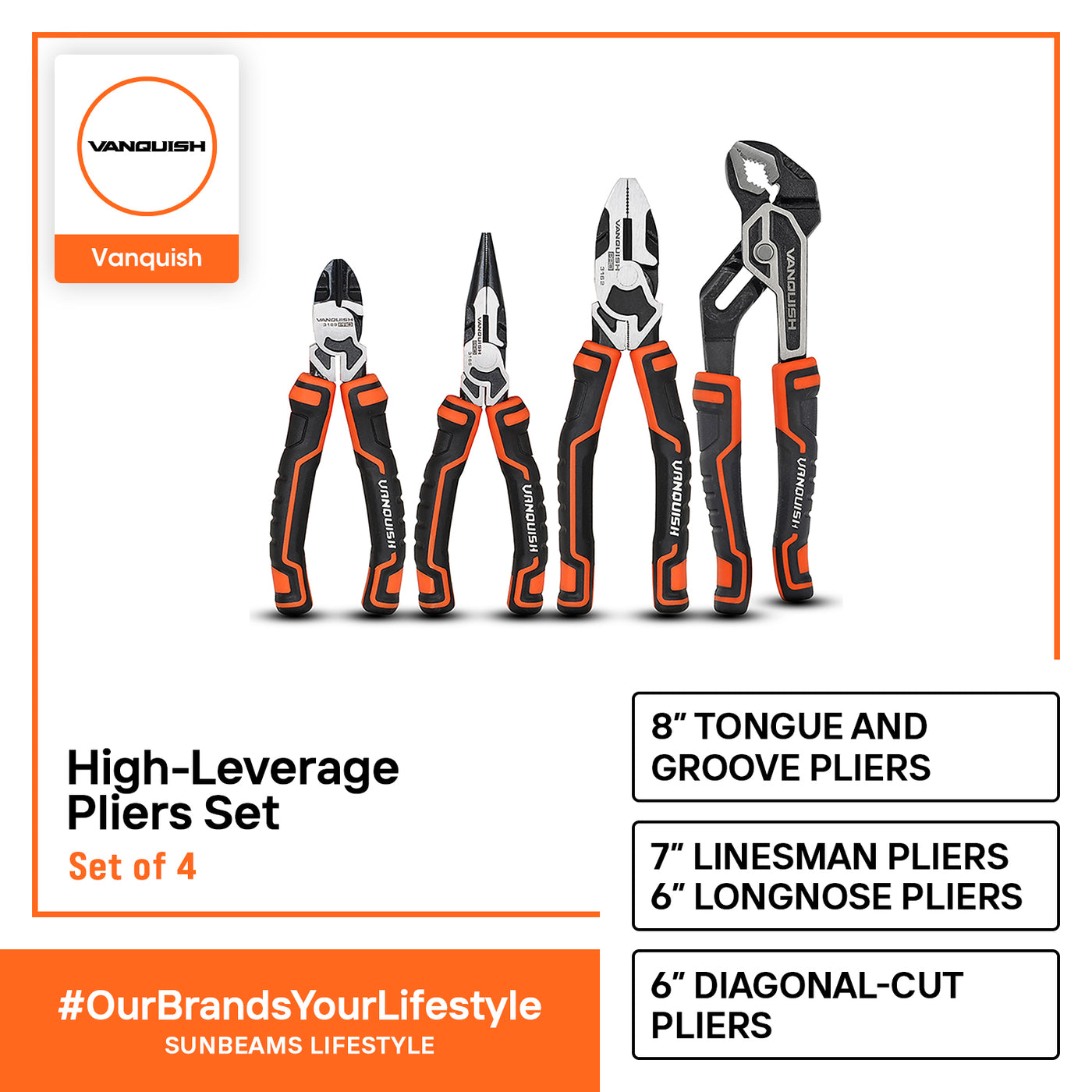 VANQUISH Premium | Heavy Duty | Professional Pliers Set of 4