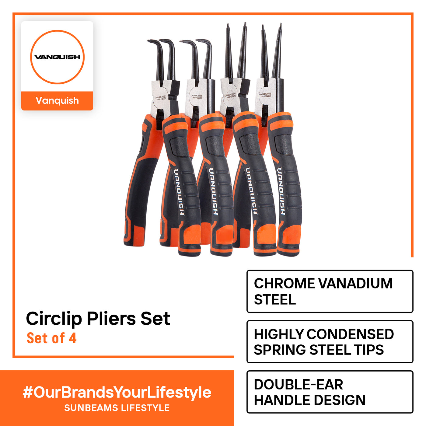 VANQUISH Premium Circlip Pliers 4pcs Set  | Heavy Duty | Professional