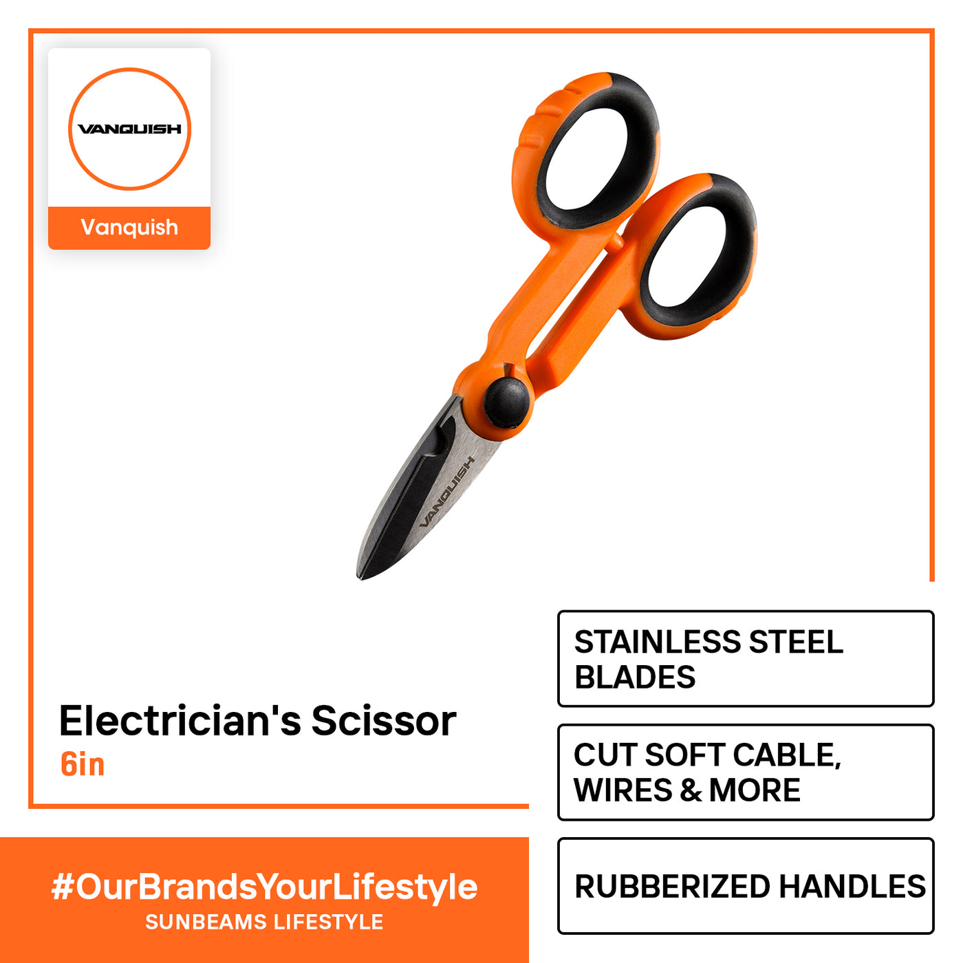 VANQUISH Electrician's Scissor Premium | Heavy Duty | Professional