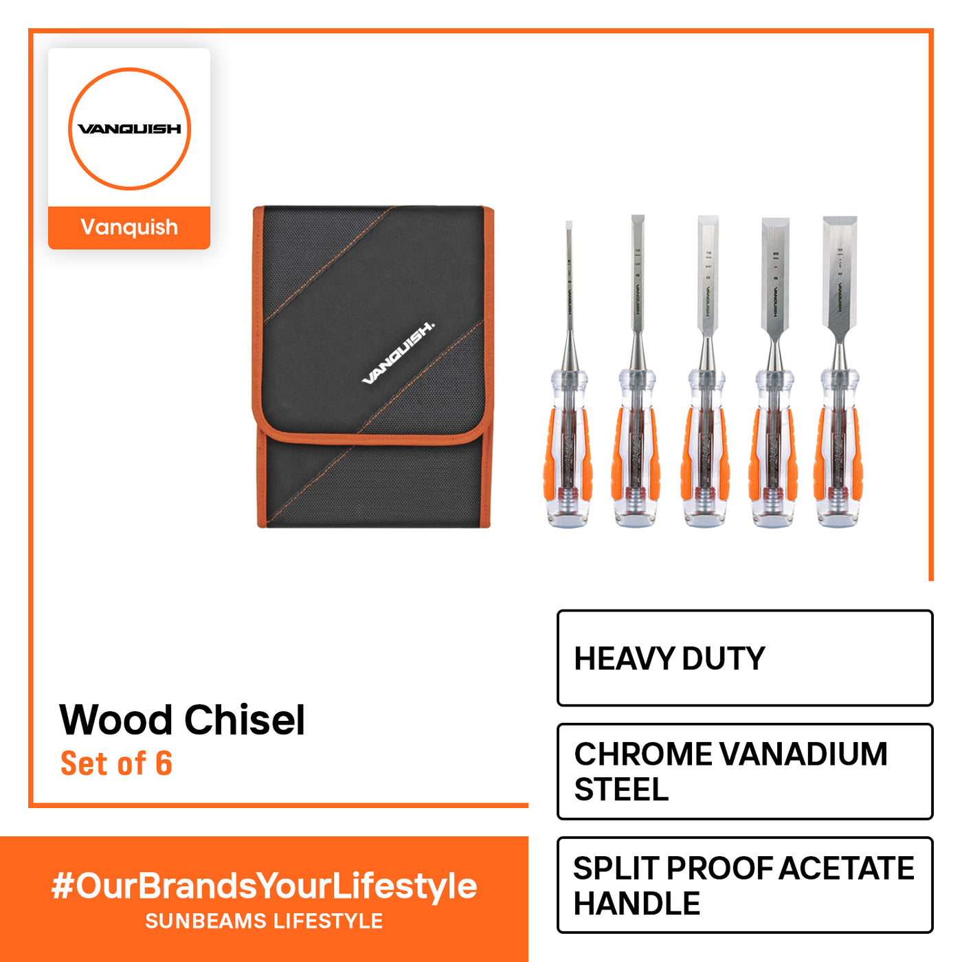 VANQUISH Premium Wood Chisel | Heavy Duty | Professional High Impact Set of 5