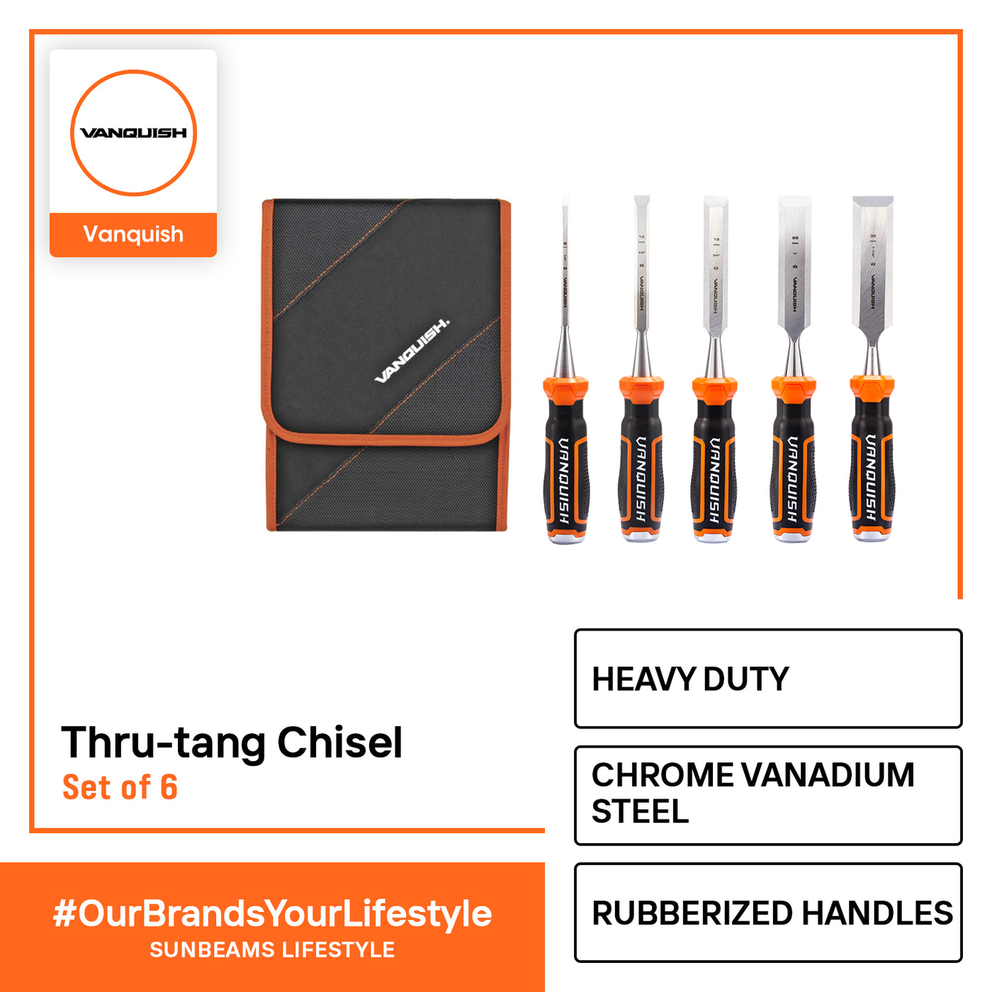 VANQUISH Thru-tang Chisel Set Premium | Heavy Duty | Professional Set of 5