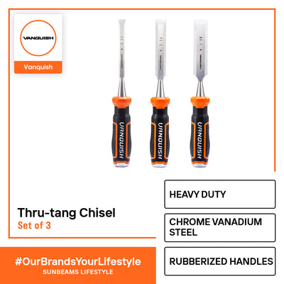 VANQUISH Thru-tang Chisel Set Premium | Heavy Duty | Professional Set of 3