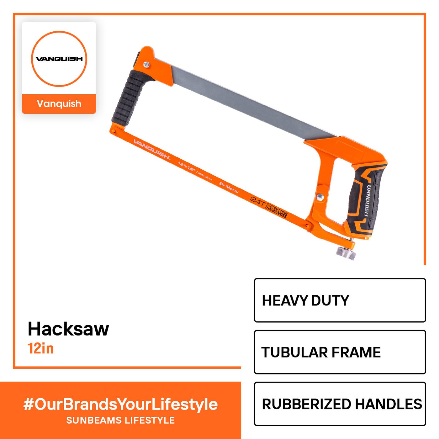 VANQUISH Hacksaw Premium | Heavy Duty | Professional Tubular Frame High Tension 12inch | 300mm