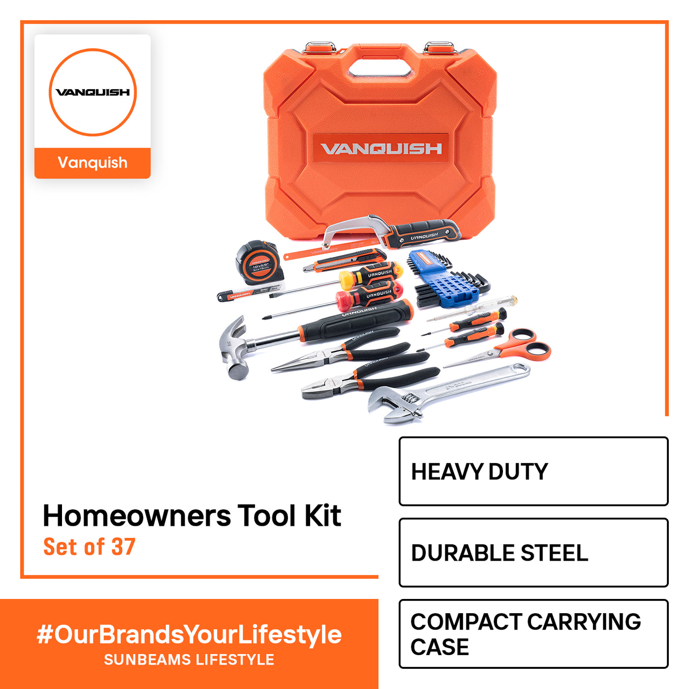 VANQUISH Homeowners Tool Kit Set of 37 Premium | Heavy Duty | Professional
