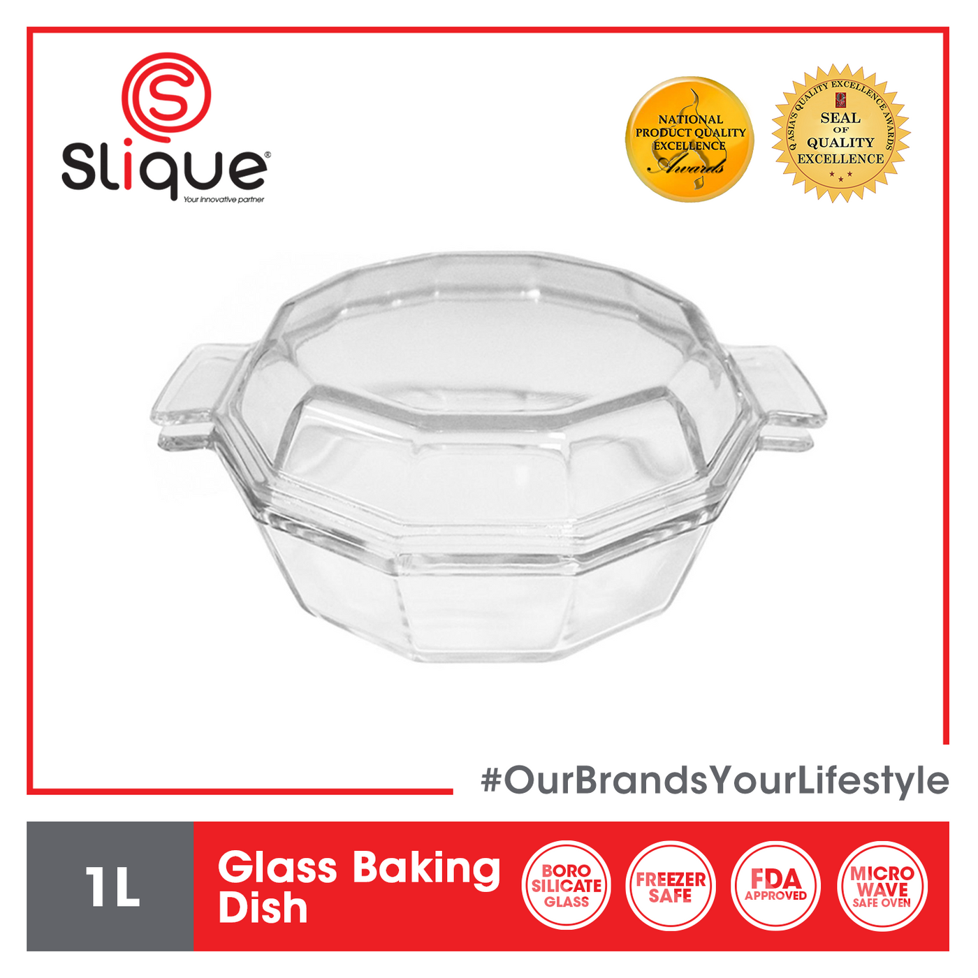 SLIQUE Premium Borosilicate Hexagon Glass Baking Dish Microwave & Oven Safe Baking Essentials 1000ml