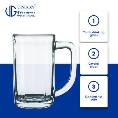 UNION GLASS Thailand Premium Clear Glass Beer Mug Beer Lovers 500ml Set of 6