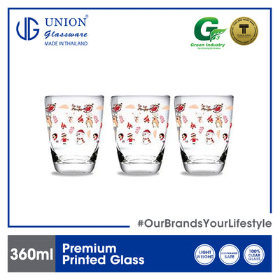 UNION GLASS Printed Glass Limited Edition Design Water, Juice, Soda, Liquor Glass 360ml | 13oz [Set of 3] Amazing Gift Idea For Any Occasion!