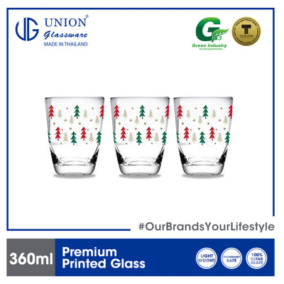 UNION GLASS Printed Glass Limited Edition Design Water, Juice, Soda, Liquor Glass 360ml | 13oz [Set of 3] Amazing Gift Idea For Any Occasion!