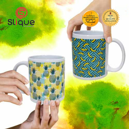 SLIQUE Premium Ceramic Mug Limited Edition Design 300ml Set of 2 (Fruit)