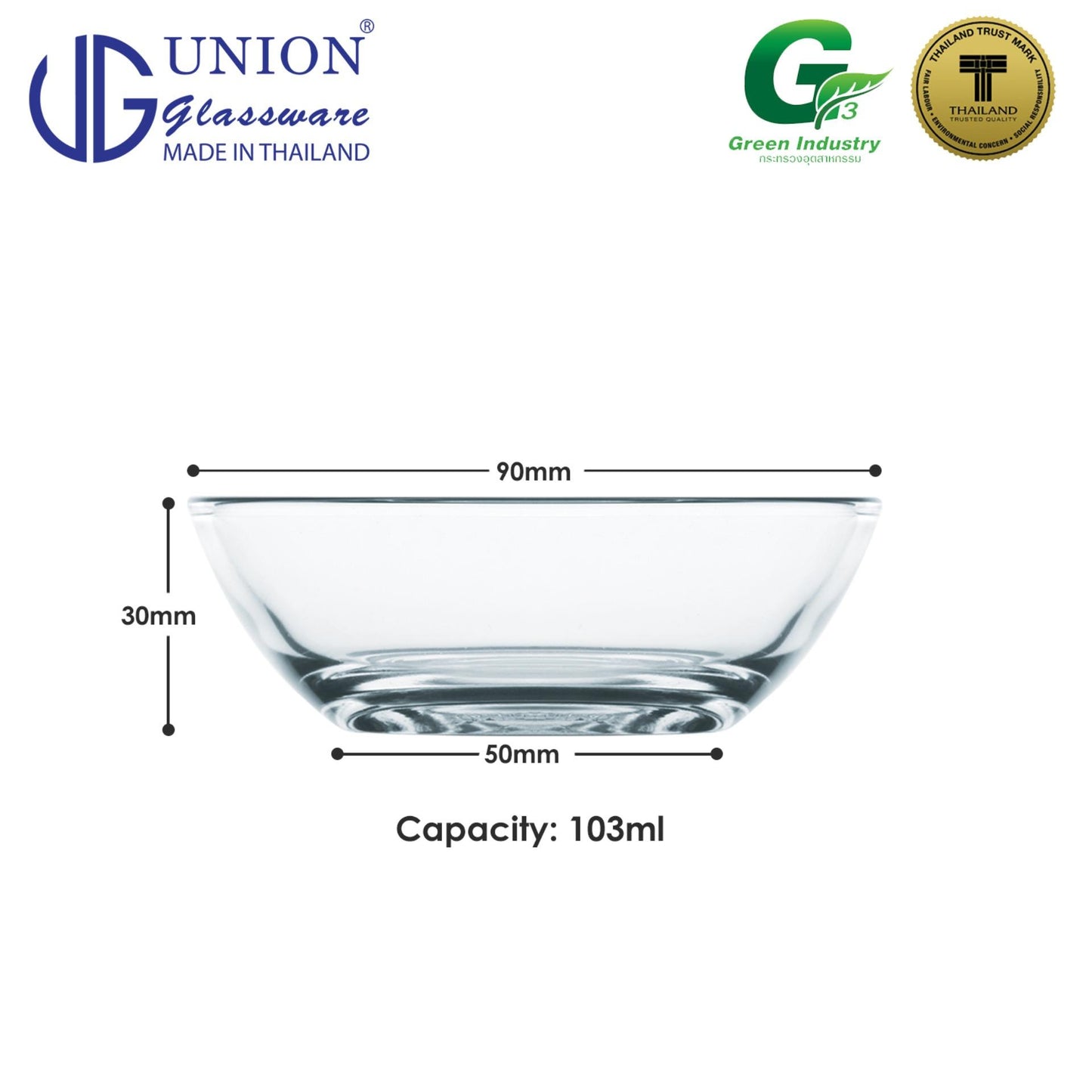 UNION GLASS Thailand Premium Clear Glass Bowl 105 ml | 3.5 oz | 3.5" Set of 6