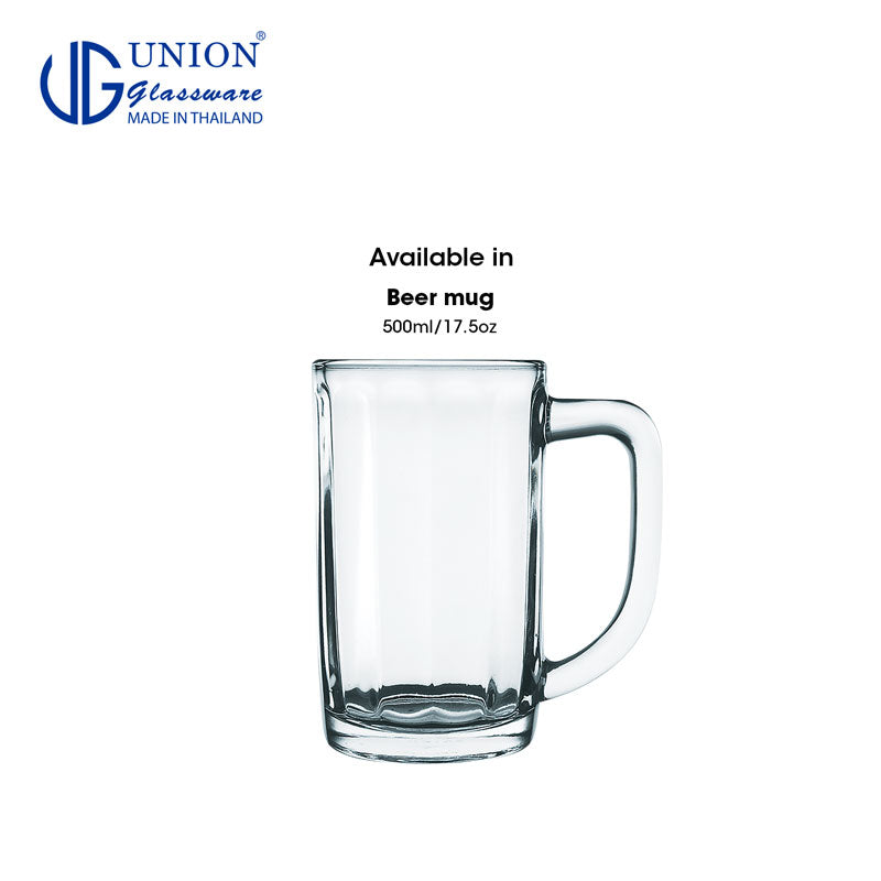 UNION GLASS Thailand Premium Clear Glass Beer Mug Beer Lovers 375ml Set of 6